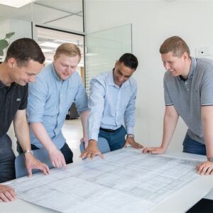 Projektledere i Topdahl rundt om et bord